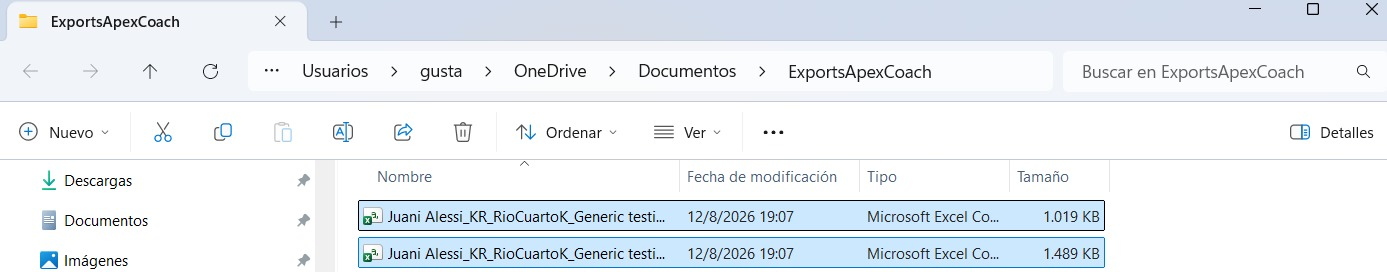 Carpeta de Windows mostrando los archivos CSV exportados