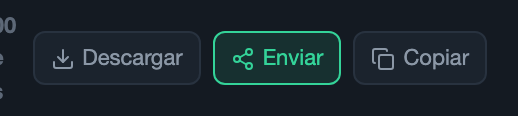 Botones Descargar, Enviar y Copiar arriba del informe generado