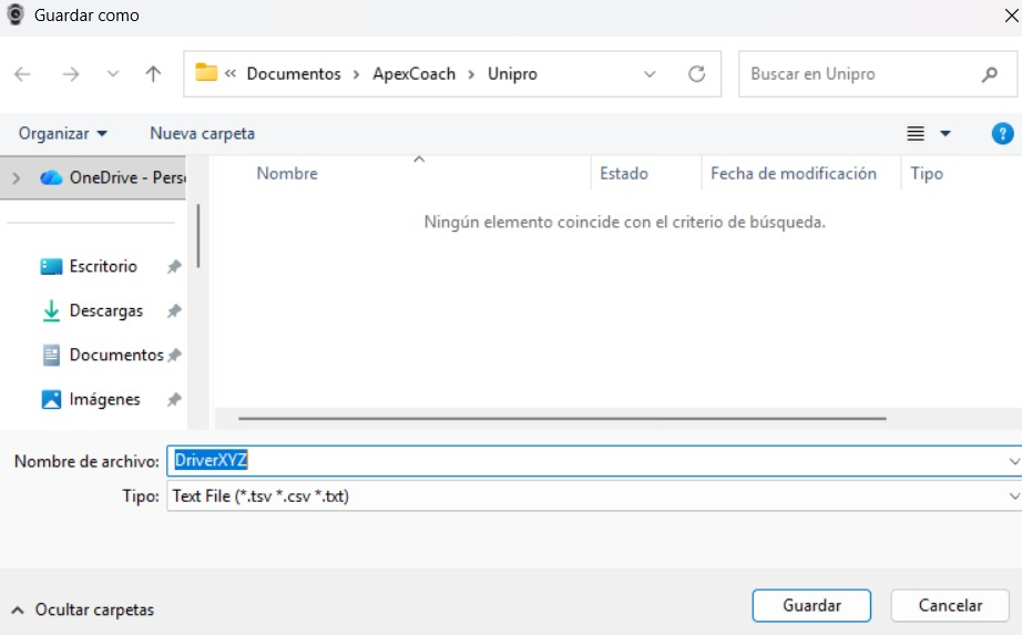 Unipro Save as dialog saving the file with a tsv extension