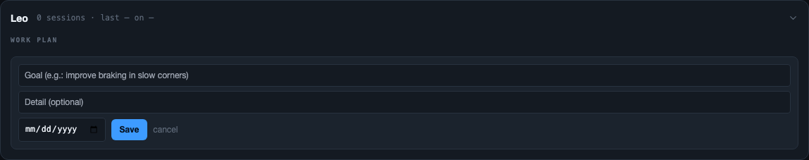+ New goal form with title, detail and date